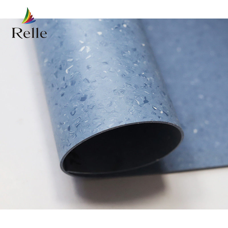 Relle Rolo de piso de vinil homogéneo antibacteriano de granito azul e branco com revestimento PUR
