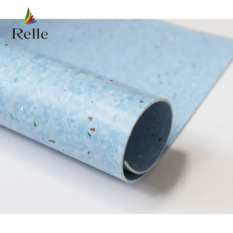 Relle Rolo de piso de vinil homogéneo antibacteriano de granito azul e branco com revestimento PUR