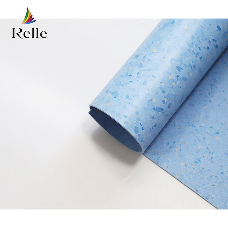 Relle Rolo de piso de vinil homogéneo antibacteriano de granito azul e branco com revestimento PUR