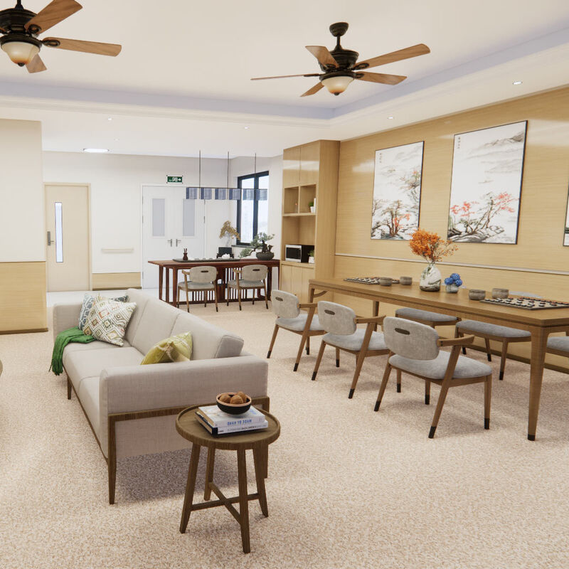 Pavimentos homogéneos resistentes a impactos com superfície anti-arranhões para quartos de doentes de lares de idosos